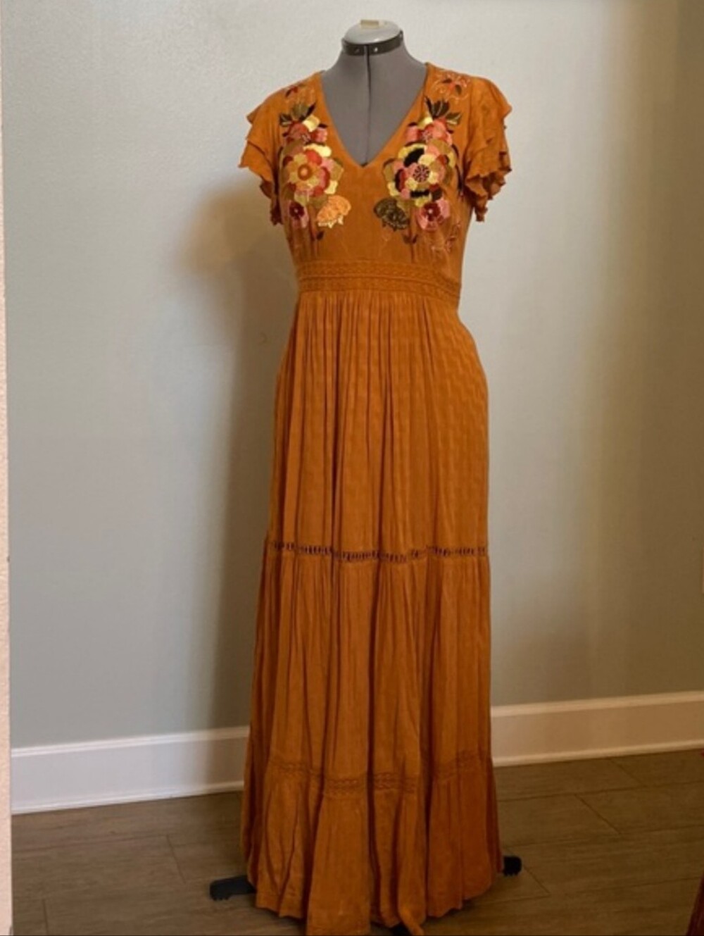 Maeve Rust Maxi Dress with Multicolor Floral Embroidery - Picture 4 of 7